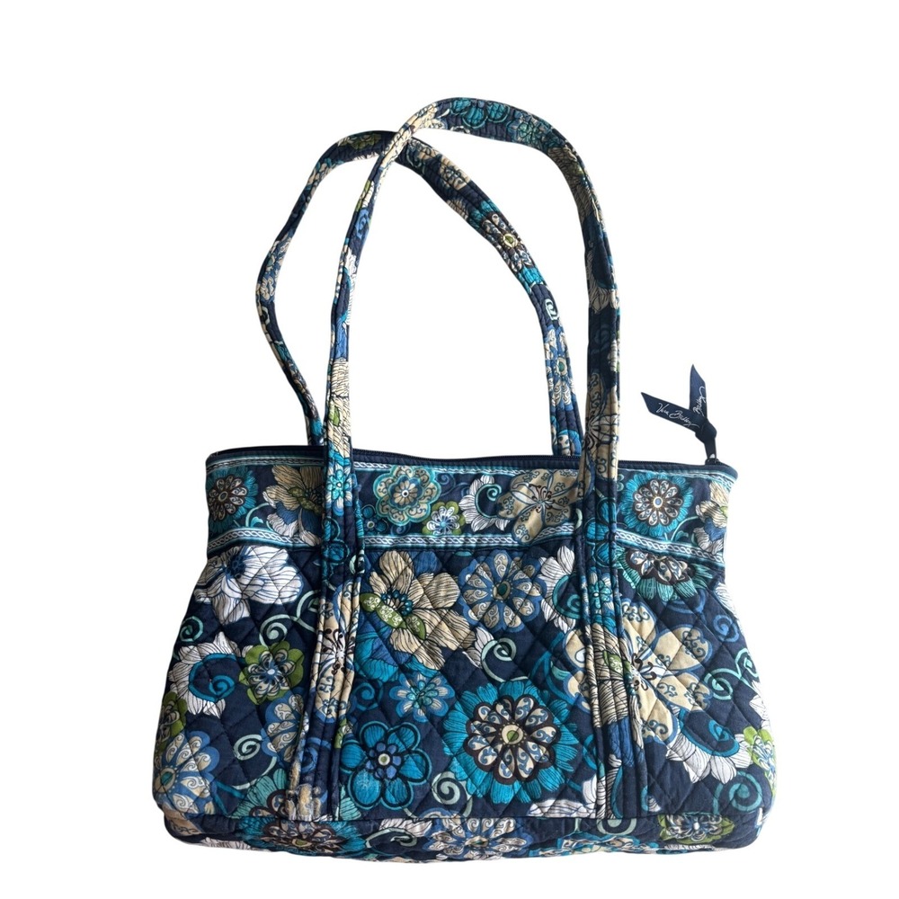 Vera Bradley Small Tote Bag Mod Blue Floral Quilted Cotton Retired Pattern - Picture 2 of 8